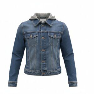 Old Navy Jean Jacket Girls Large 10–12 Blue Denim Gray Hood Youth